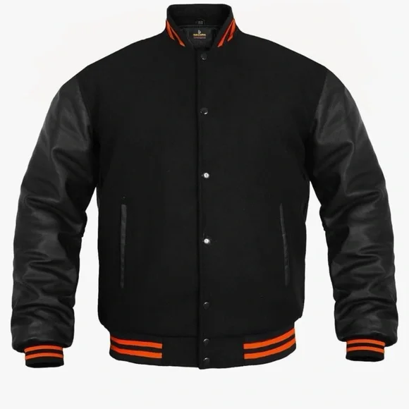 Men's Varsity Jacket Genuine Leather Sleeve and Wool Blend Letterman jacketet - Picture 2 of 5